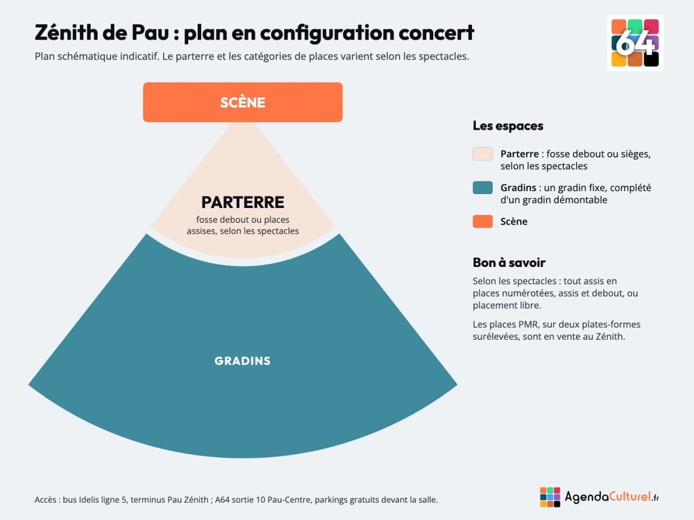 Plan du Zénith de Pau en configuration concert